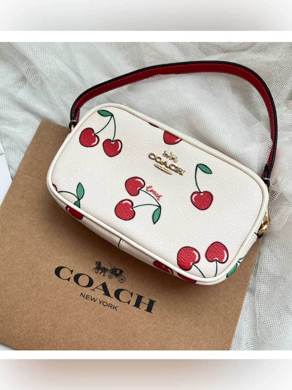 NWT Coach Jamie Wristlet With Heart Cherry Print